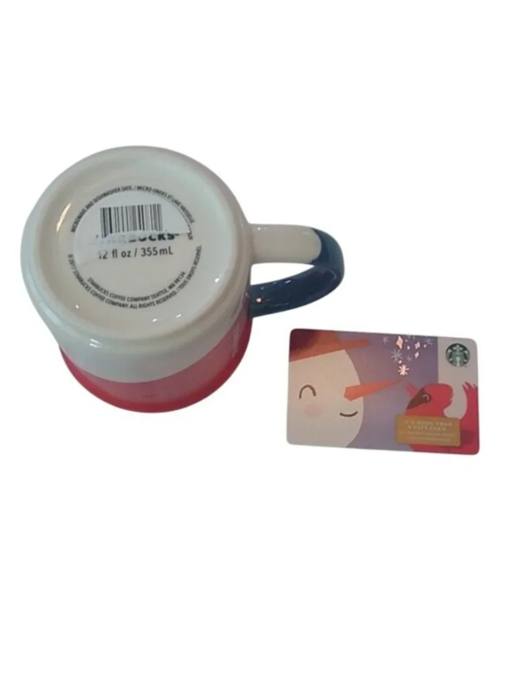 Starbucks Angle Dip Red White Blue  Coffee Tea Mug, 12 oz. + Blank GC